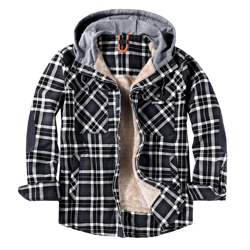 Wholesale Men's Outdoor Flannel Hoody Jacket Sherpa Fleece Lined