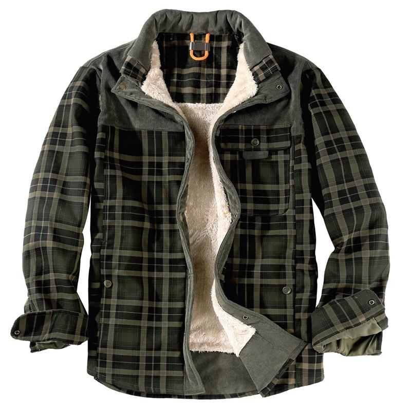 Wholesale Men s Winter Warm Cotton Plaid Flannel Jacket Sherpa Fleece